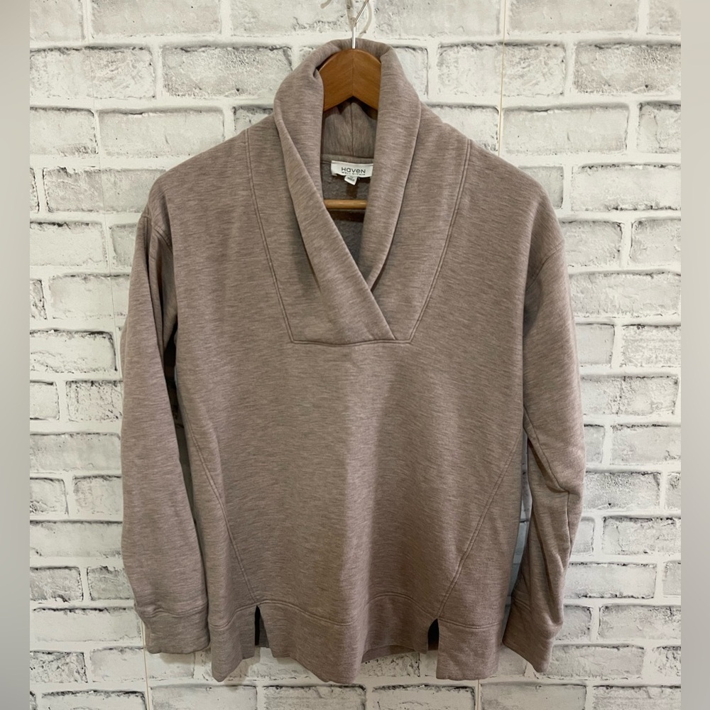 Women’s Haven Well Within tan pullover fleece shawl collar top soft oversized XS - Picture 2 of 5